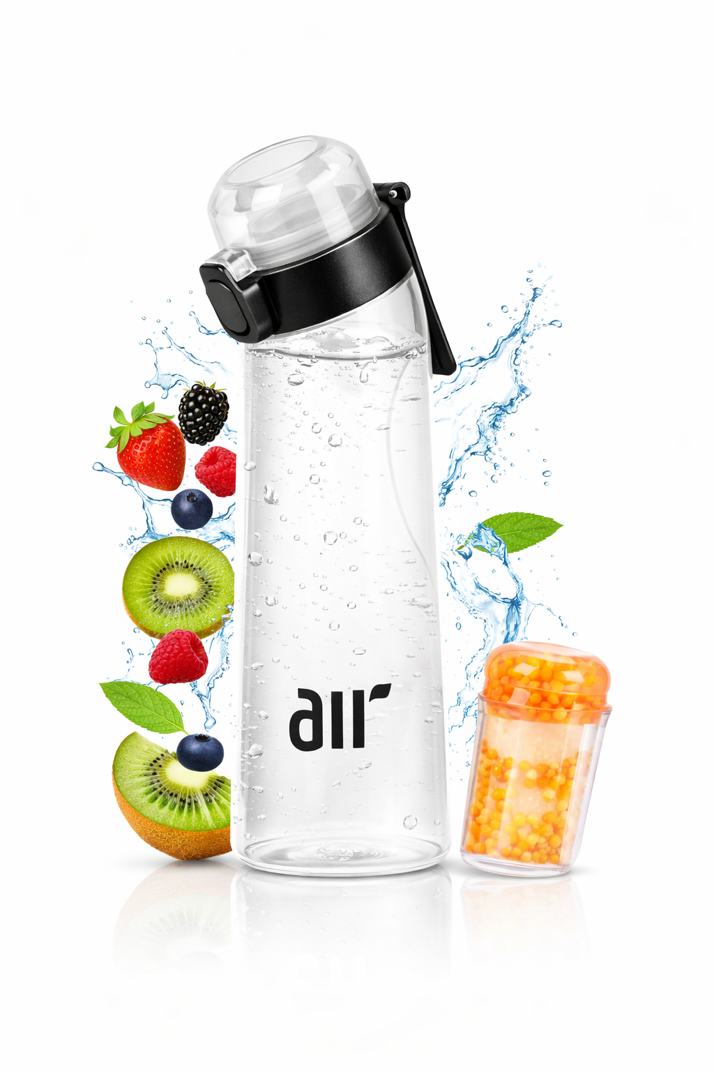 Pink Velocity- Gourde aromatisante “Air” 0,8 L – Paille anti-fuite + 1 dosette de saveur Mystère