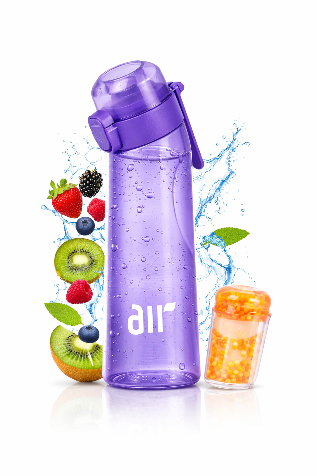 Pink Velocity- Gourde aromatisante “Air” 0,8 L – Paille anti-fuite + 1 dosette de saveur Mystère