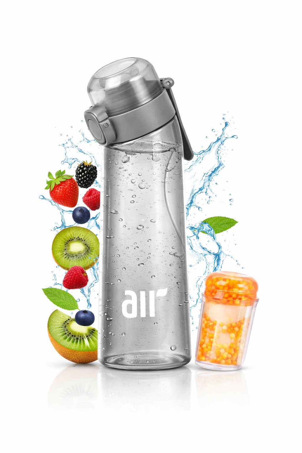 Pink Velocity- Gourde aromatisante “Air” 0,8 L – Paille anti-fuite + 1 dosette de saveur Mystère