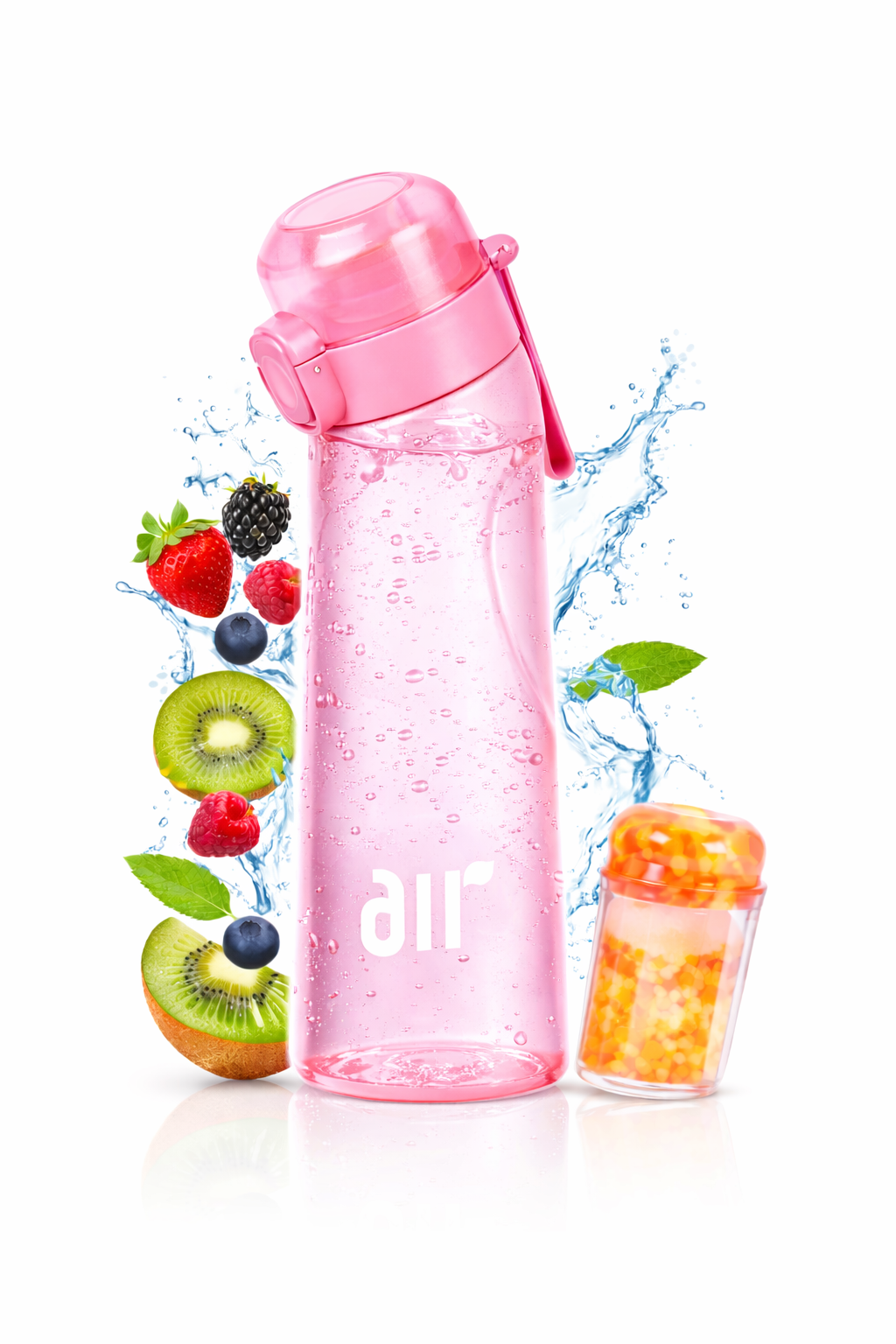 Pink Velocity- Gourde aromatisante “Air” 0,8 L – Paille anti-fuite + 1 dosette de saveur Mystère